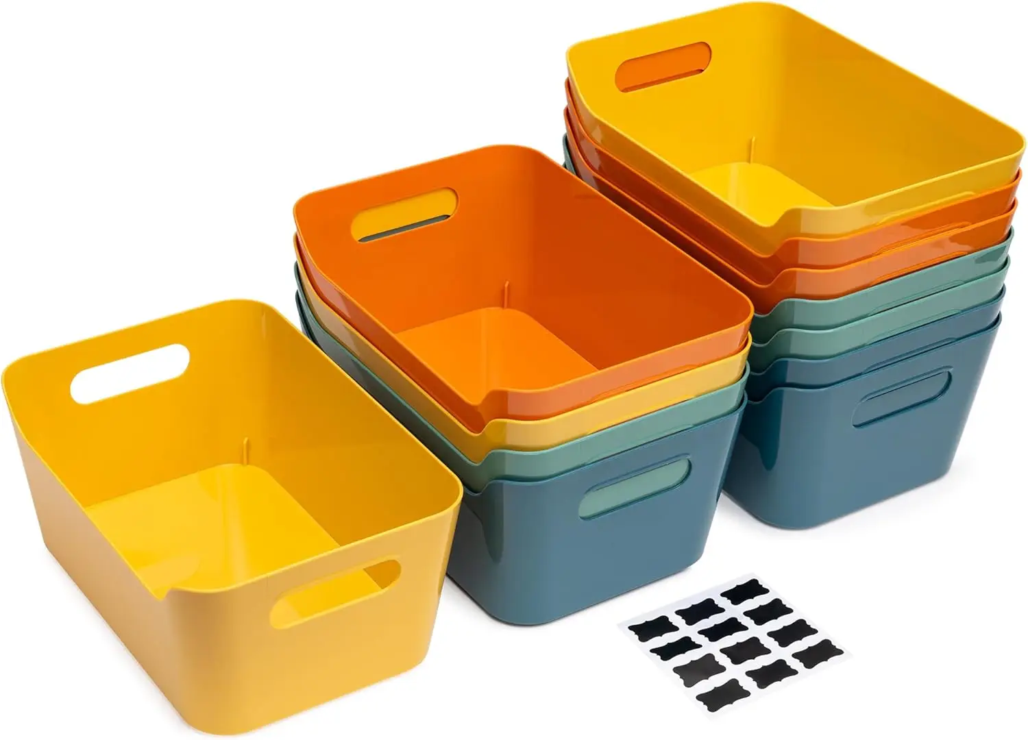 

12 Pack 4.5L Plastic Storage Bins, Colorful Organizer for Home, Office, Closet, and Kitchen Use