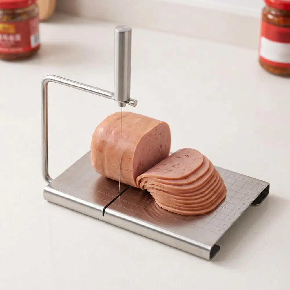 Stainless Steel Cheese Cutter Cheese Slicer with Stainless Steel Cutting Board Adjustable Wire Butter Cutter Acacia for Hard