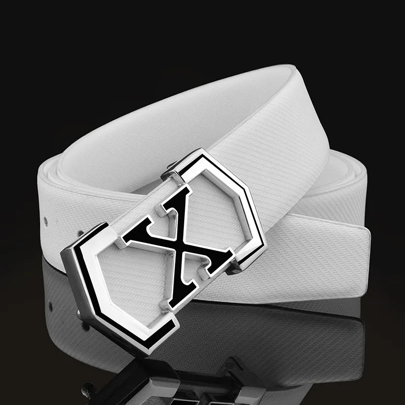 High Quality X Buckle Letter Belt Men's White Designer Casual Leather Cowhide Denim White Pants Belt Fashion Ceinture Homme