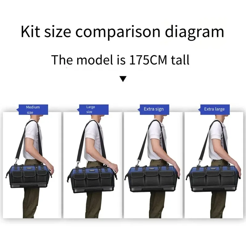 1680D Heavy Duty Tool Bag Organizer, Waterproof Hard Base Wide Mouth Tool Tote Bag with Multi Pockets for Electrician Mechanic