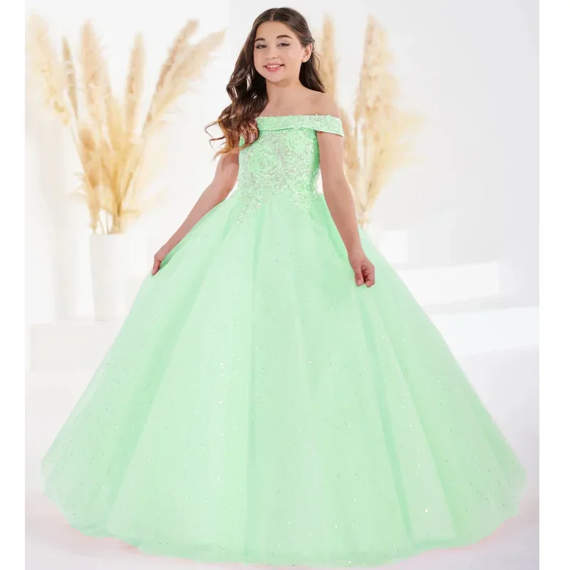 Vestidos flor menina vestidos festa de aniversário banquete sagrada comunhão luz rosa tule lantejoulas apliques sem mangas para casamento