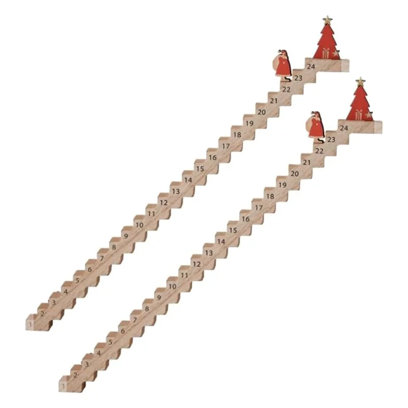 A59E-تسلق الدرج الخشبي تقويم عيد الميلاد، تقويم العد التنازلي لدرج سانتا، زينة العد التنازلي لعيد الميلاد (قطعتان)