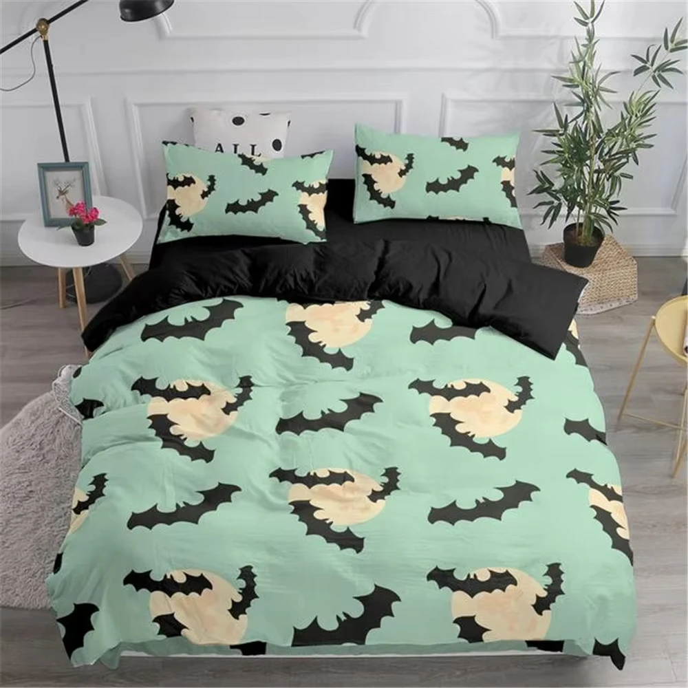 Halloween Bat Duvet Cover Full Queen Gothic Spooky Comforter Cover Horror Halloween Bedding Set Cartoon Style Bedspread Cover