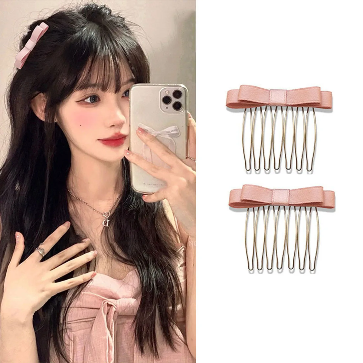 Bow Insert Comb Clip Women Girls Sweet Bangs Clip Hairpins Back Head Headdress Broken Hair Finishing Tools Hair Clip