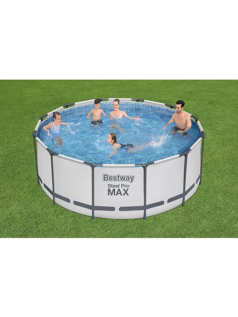 Steel Pro MAX Frame Pool Complete Set with Filter Pump, Diameter 366 x 122 cm, Light Grey, Round