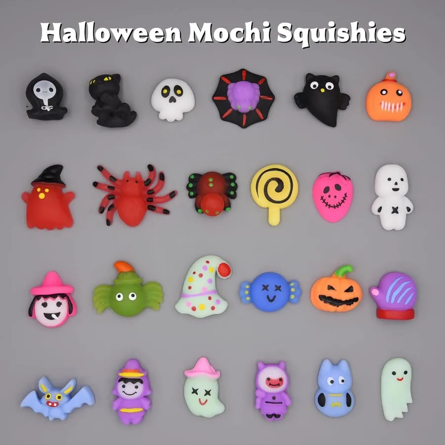 24 Pack Halloween Mochi Squishy Toys Squeeze Squishies for Girls Boys Fun Party Favors and Stuffers for Halloween Goodie Bags T