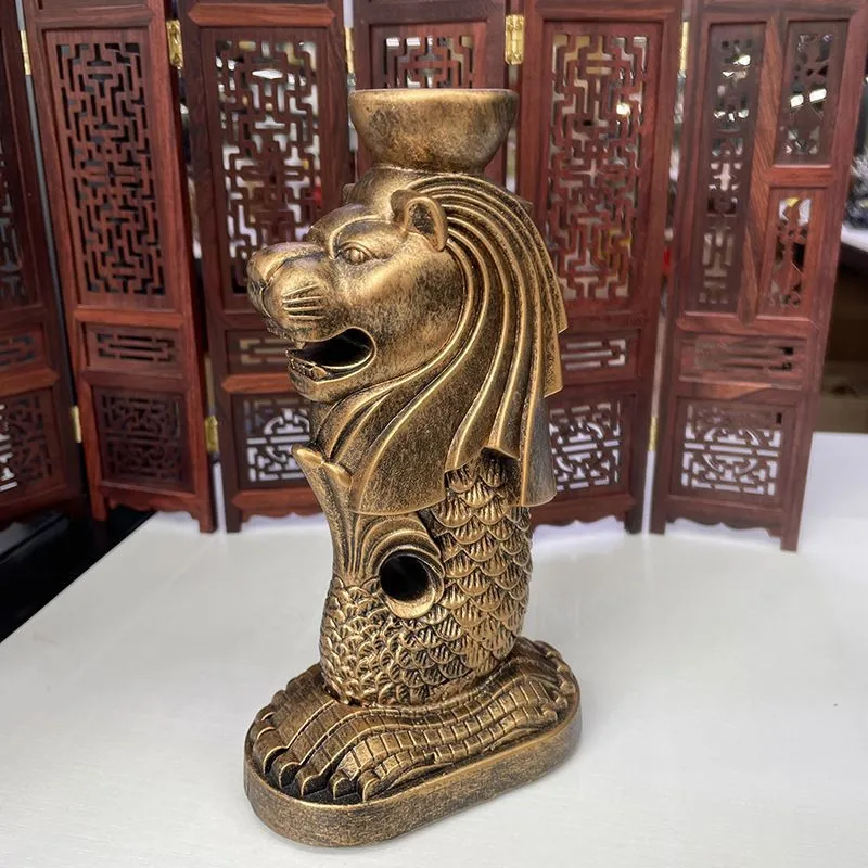 Natural crystal mineral balls, Merlion resin display stand for home decoration