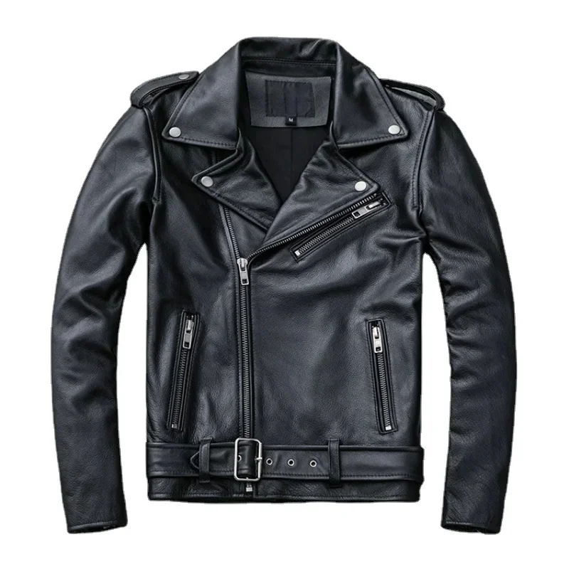 

Motorcycle Classical Jackets Men Leather 100% Natural Cowhide Thick Moto Winter Biker Clothes Slim Coats M192