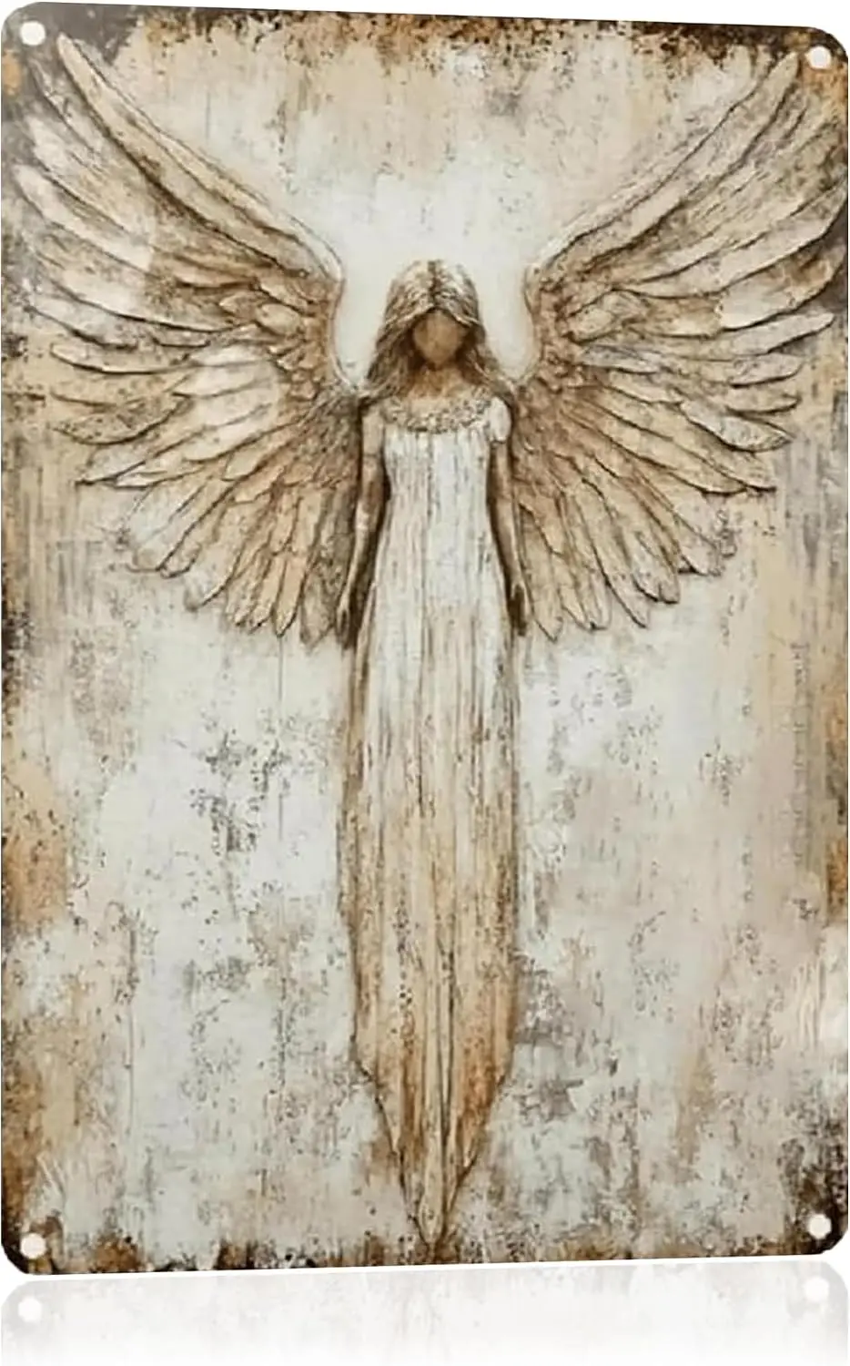 ESSLUNE Vintage Angel Wings Metal Wall Art,   Gothic Guardian Angel Plaque Sign, Rustic Distressed Metal Tin Sign for Home Bedro