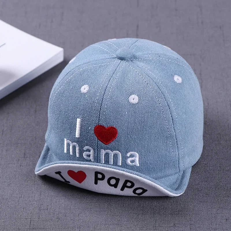 

Summer Children's Sun Hat Boys and Girls Letter Children's Hat Baby Denim Baseball Cap I Love Mom