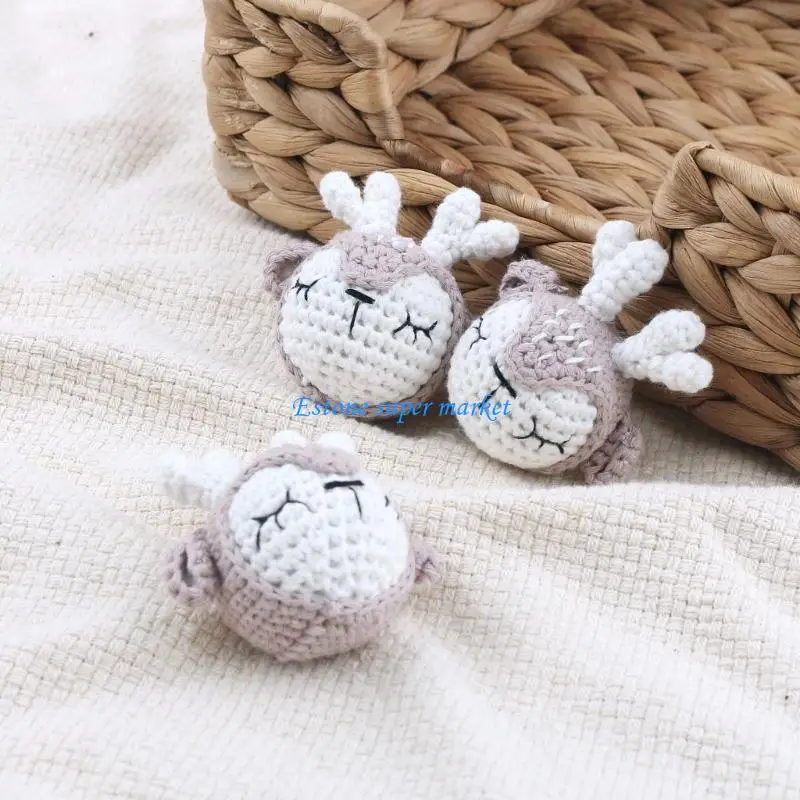 090B Handmade Crochet Wool Beads Animal Rabbit Pacifier Clip Chain Accessories Baby Teething Toy Baby Stroller Ornaments