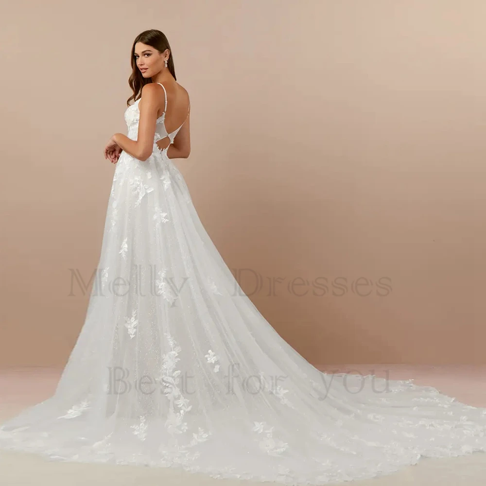 Abiti da sposa avorio con spalline sottili per donna 2024 abiti da sposa in Tulle morbido estivo con pizzo New Sweep Train Robe De Soirée