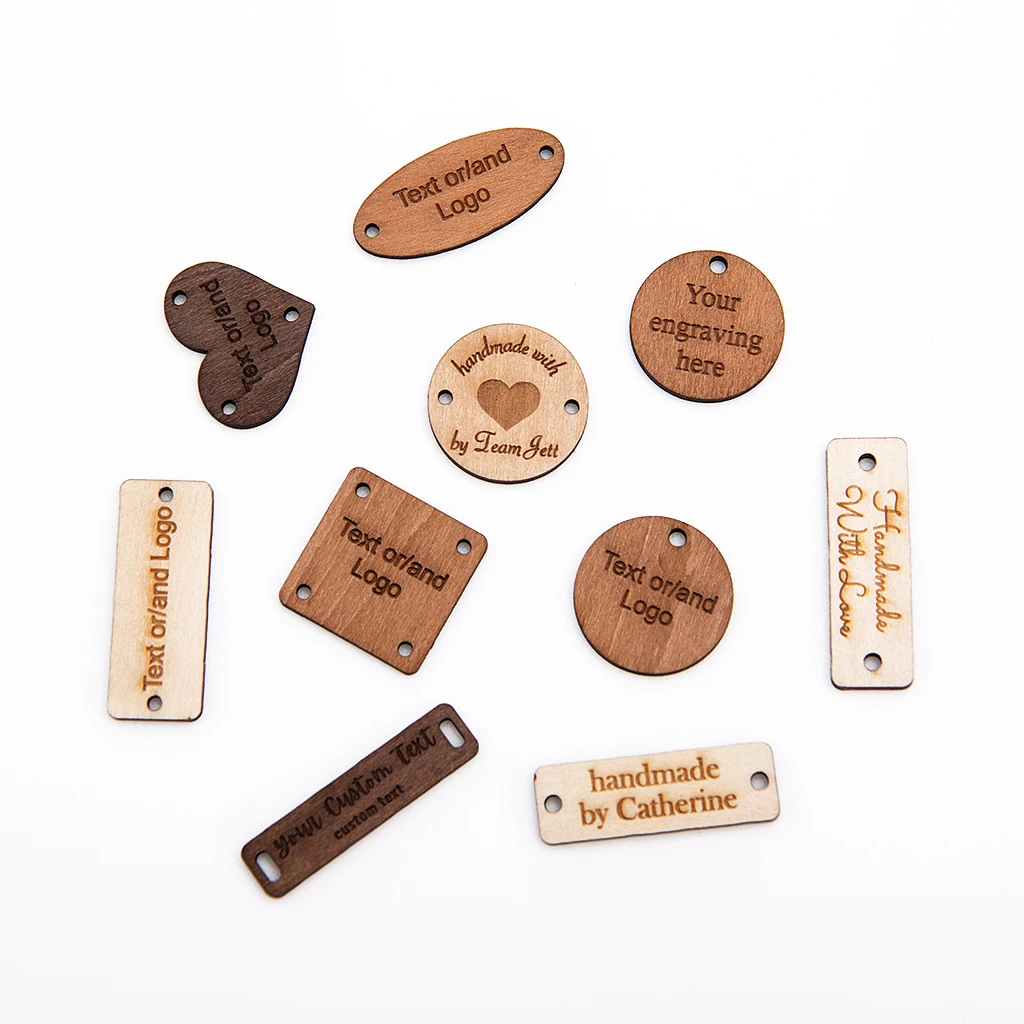 Custom Wooden Name Tag, Wooden Buttons, Personalized Tags, Gift Tags, Laser Engraved, DIY Wooden Crafts for Clothes, 50Pcs