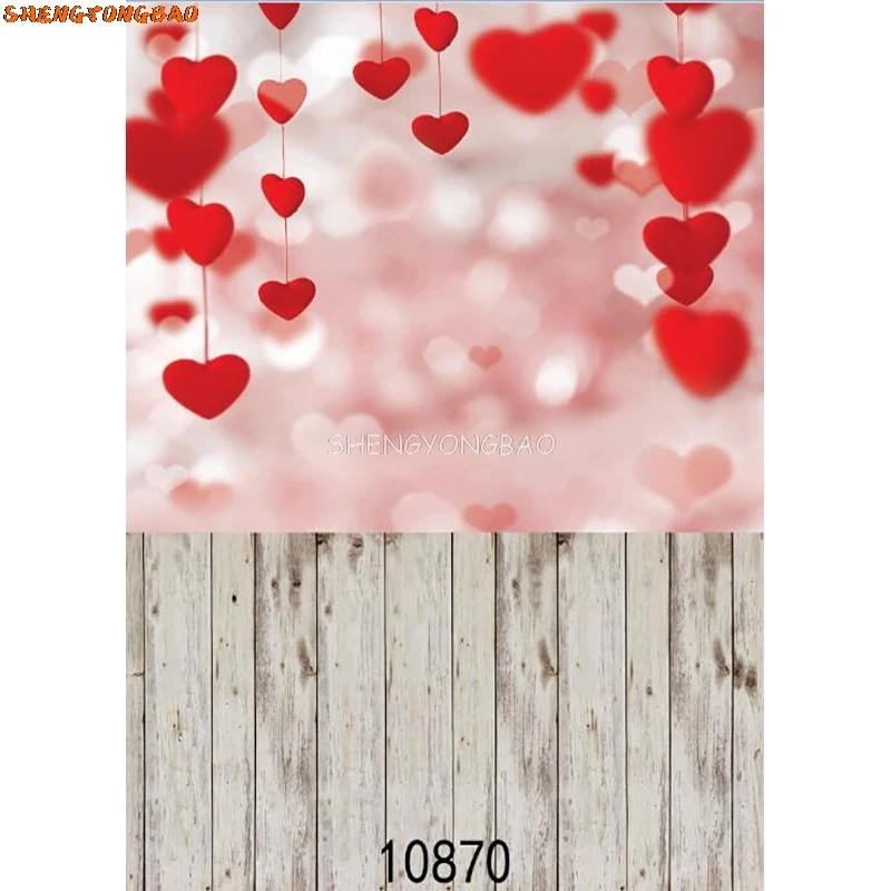 SHENGYONGBAO Thin Cloth Valentine Day Photography Backdrops Prop Love Heart Rose Wooden Floor Photo Studio Background  QQ-01