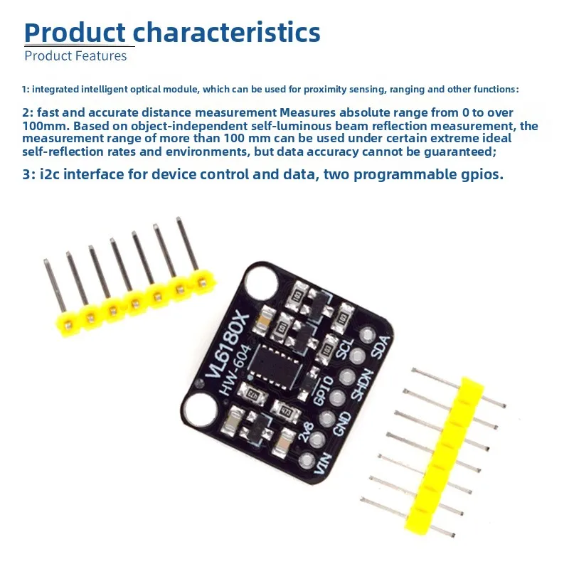 VL6180X Optical Ranging Sensor Board with Gesture Recognition and Ambient Light Sensing