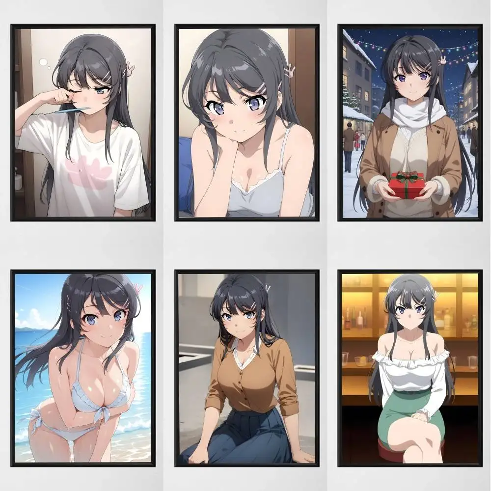 Anime Characters S-Sakurajima Mai posters Self-adhesive Paper Print Home Living Room Bedroom Entrance Bar Cafe Art
