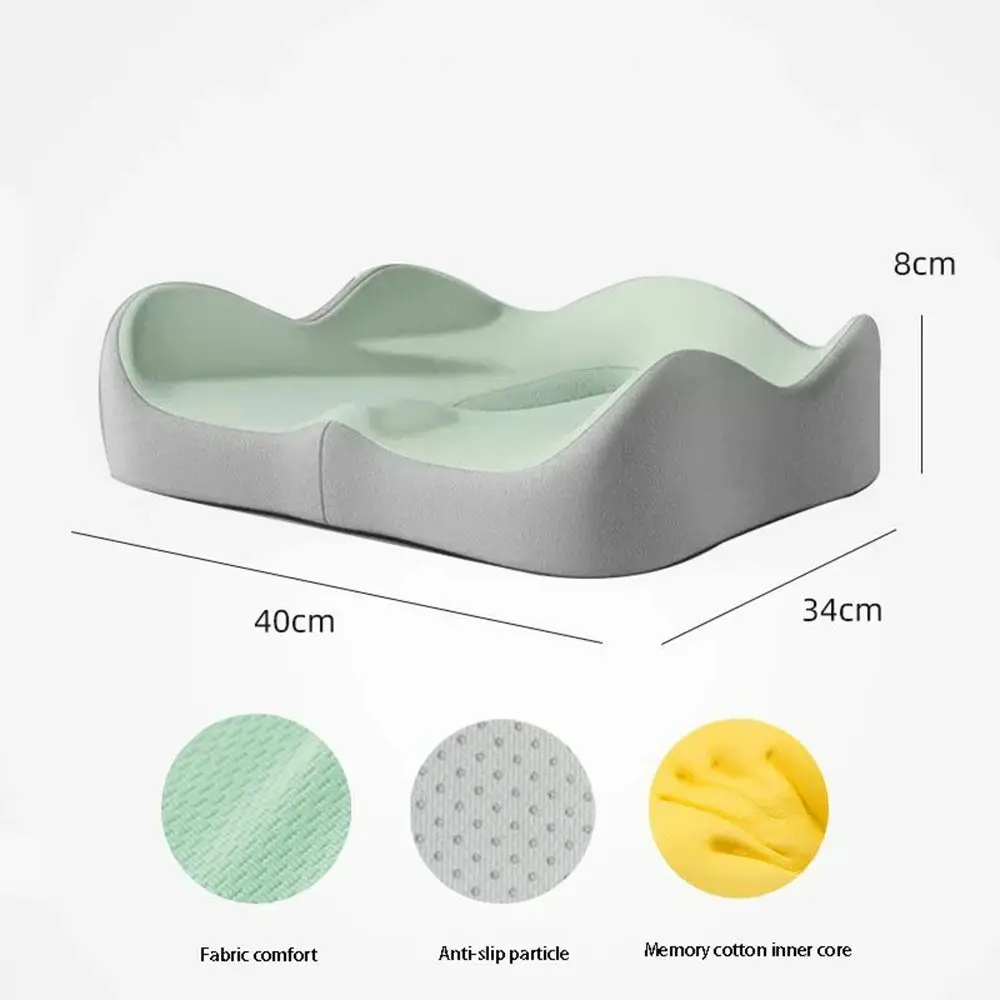 1pc 3D Ergonomic Memory Foam Cushion, Structured Seat Pad for Office, Car, Wheelchair Use, Light Green/Grey, Pressure Relief