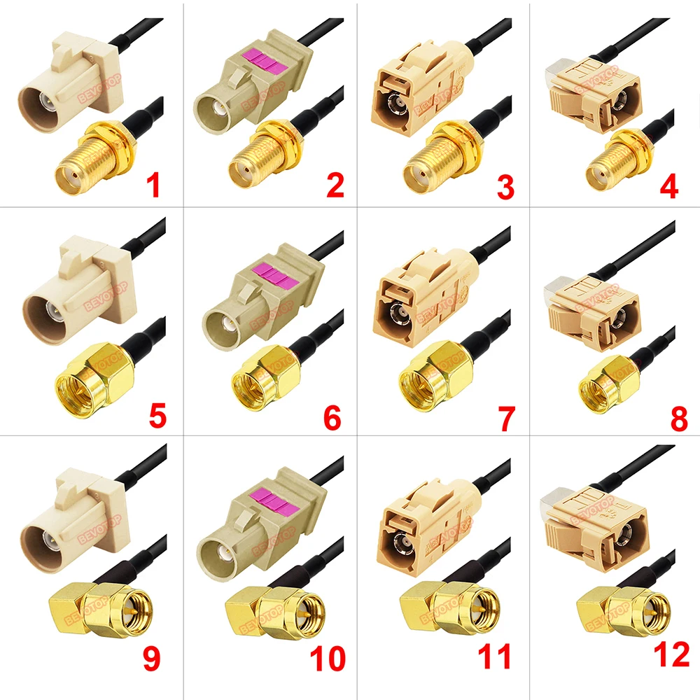 1PCS Beige Fakra I to SMA Male / Female Connectors RG174 Pigtail RF Coaxial Antenna Extension Jumper Cord RF Coax Cable BEVOTOP