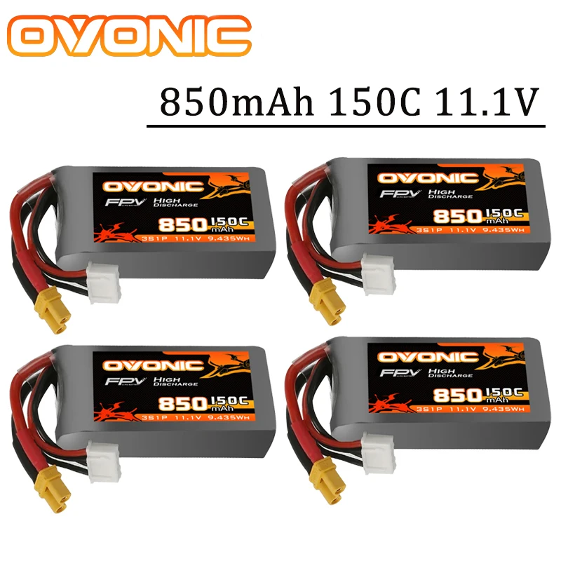 2/4/6PCS OVONIC 850mAh 150C 11.1V Lipo Battery With XT30 Plug For RC Helicopter Quadcopter FPV Racing Drone Parts Battery