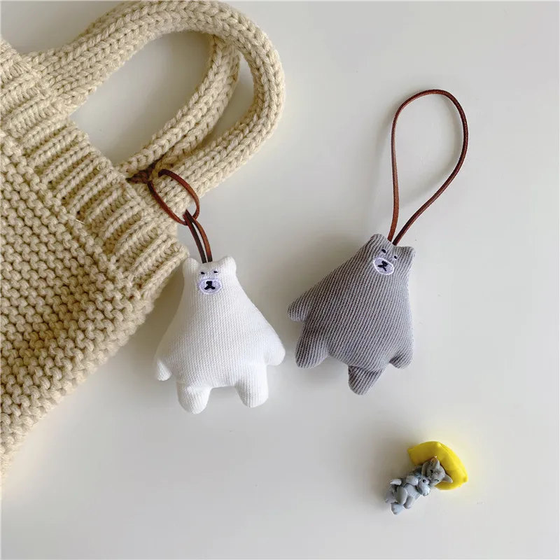 Ins Small Fresh Simple Cute Chubby White Bear Plush Doll Key Pendant Creative Cartoon Bear Plush Backpack Pendant Name Sticker