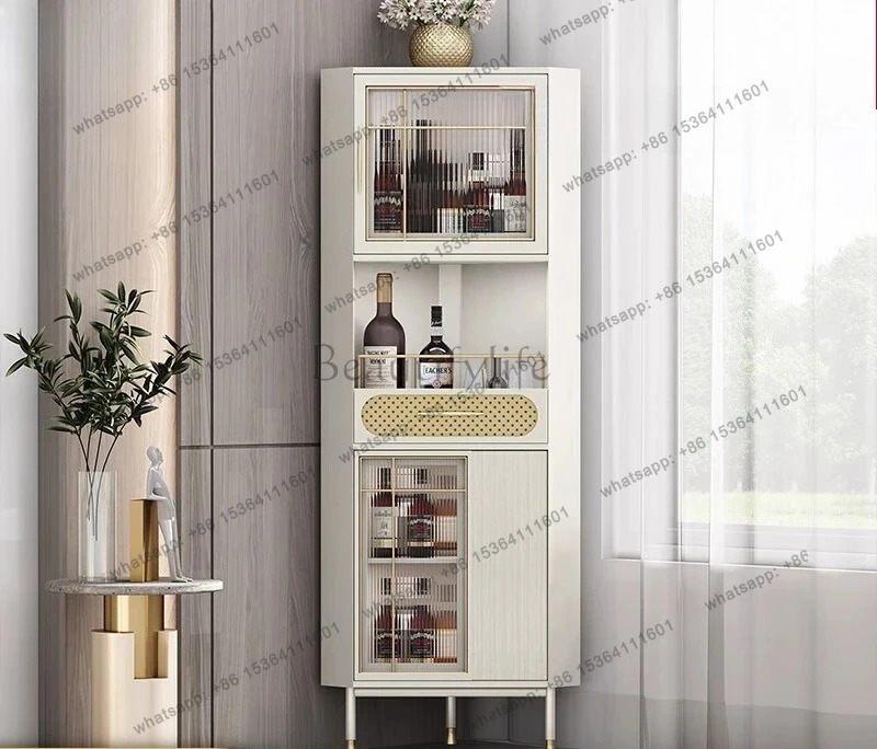 

Light luxury corner cabinet triangular cabinet bedroom solid wood corner locker living room sensor light fan wine cabinet