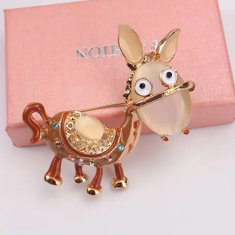 women men creative rhinnstone studded cute donkey brooch metal accessory pins jewelry
