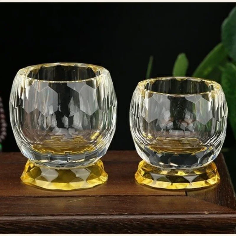 Crystal Buddha Holy Water Cup Set Purification Cup for Worship Buddhist Statue Enshrinement 3Piece Decorative Set