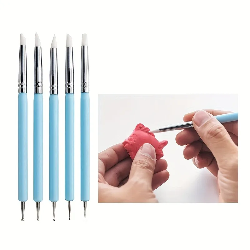 9pcs Pottery Tool Pieces Stylus Tools 2 Way Total 10 Different DIY Silicone Ceramic Clay Indentation Tool Metal Ball Tools Suppl