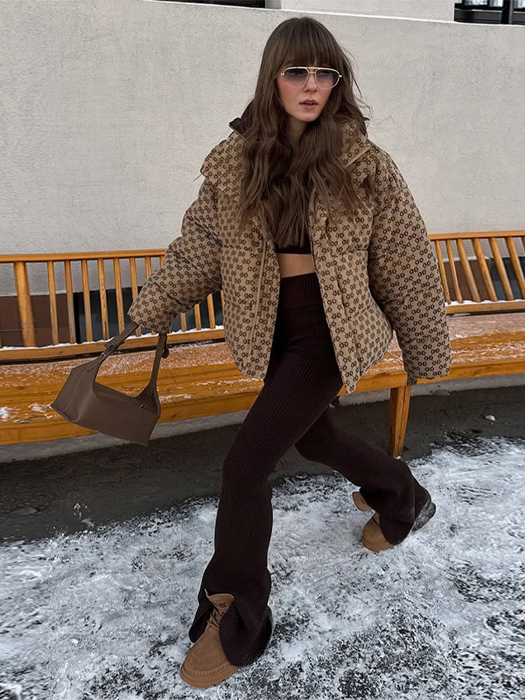 Stylish Alphabet Cotton Jacket Women Lapel Full Sleeve Zipper Short Coats Female 2025 Winter Chic Lady Warm All-matching Outwear