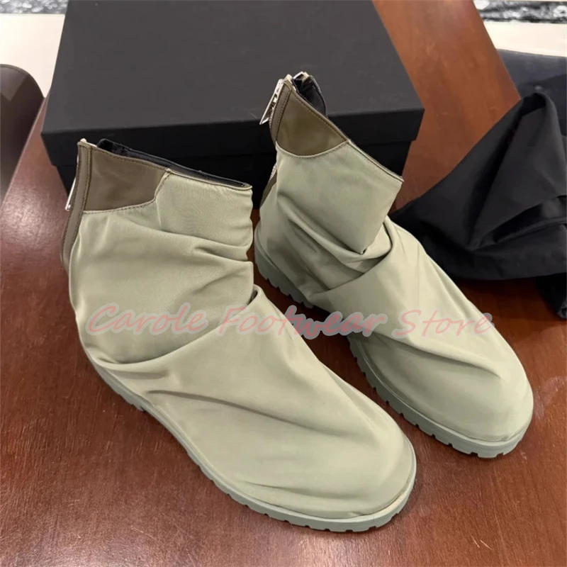 Pleated Nylon Cloth High Top Male Ankle Boots Chunky Bottom Height Increasing Outside Short Boots Men's Casual Shoes
