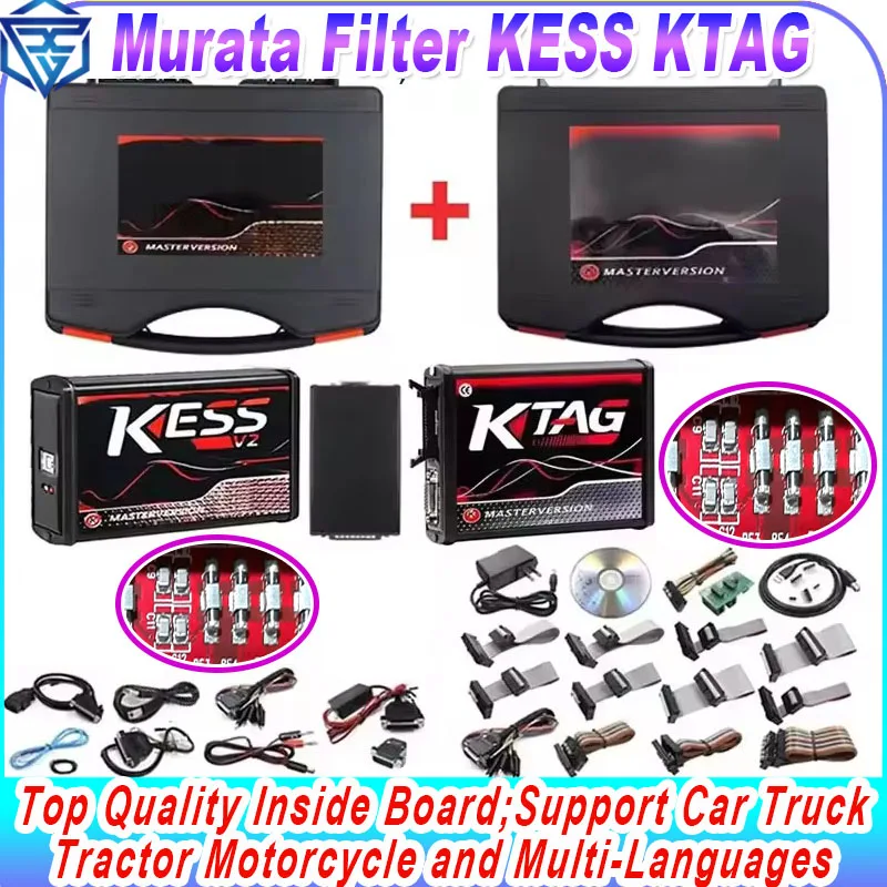 Murata Filter Kess V5.017 Online 2.8 EU Red OBD Manager Remap Kit K-TAG V7.020 KTAG V2.25 BDM Frame 22pcs Adapter ECU Flash Tool