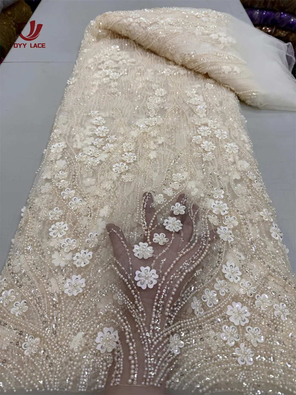 

Luxury African Sequins Beaded Lace Fabric 2025 High Quality Groom Nigerian Wedding Bridal Embroidery French Tulle Sewing 5 Yards