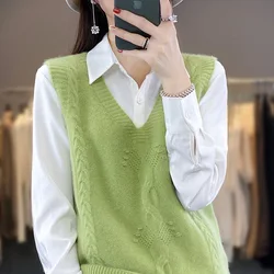 2024 New Cashmere Vest Women V-Neck Sleeveless Cashmere  Sweater Spring and Autumn Waistcoat Knit Vest Pullover