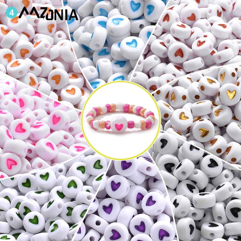 100pcs 7mm Heart Acrylic Spacer Beads Mixed Flat Round Charms Love Beads for Making Jewelry Diy Handmade Bracelet Accessories