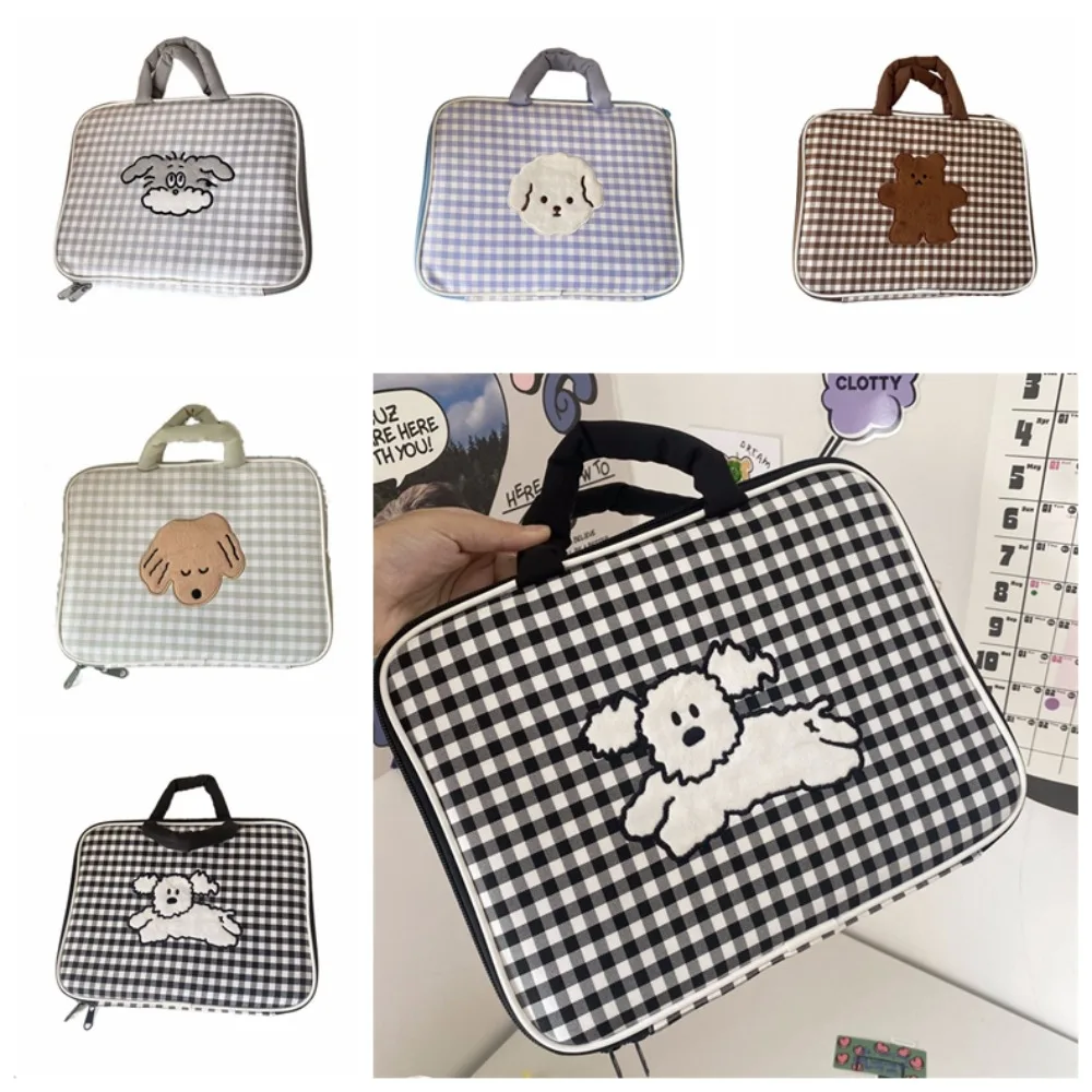 

11/13 Inch Checkerboard Tablet Sleeve Bag Cartoon Animal Fall Prevention Laptop Pouch Protective Portable Computer Storage Bag