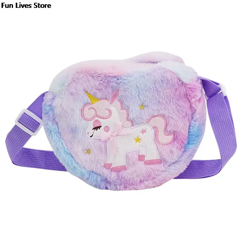 Borse a forma di unicorno a forma di cuore borsa a tracolla per bambini in cartone animato borse a tracolla in peluche cinture regolabili borse borse da scuola per bambini