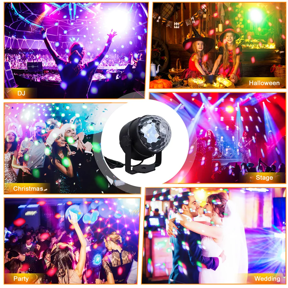 Disco Ball Light Party ไฟ USB เสียงเปิดใช้งาน DJ Dance Stage Light สีสัน RGB Strobe โคมไฟสําหรับคาราโอเกะงานแต่งงาน Bar Decor