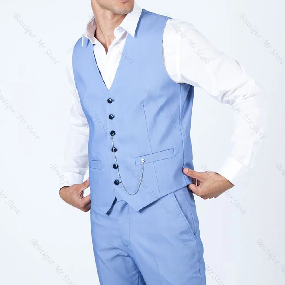 

Gentlemen Sky Blue Single Breasted Men Suit Three-pieces(Jacket+Pants+Vest) Party Prom Wedding Set