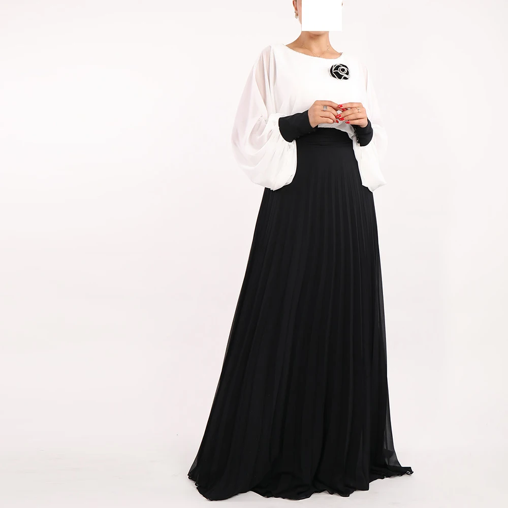 

Customized Formal Contrast Color Off the Shoulder Chiffon Evening Dresses Modern O-Neck Long Sleeves A-Line Vestido De Festa
