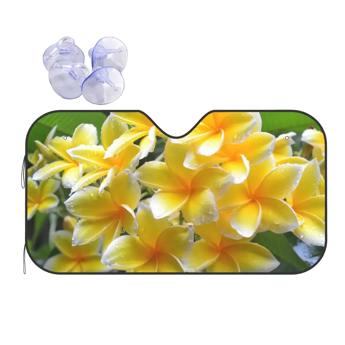 Yellow Universal Windshield Sunshade 76x140cm Plumeria Flower Foils Sun Visor Sun Shade Protect