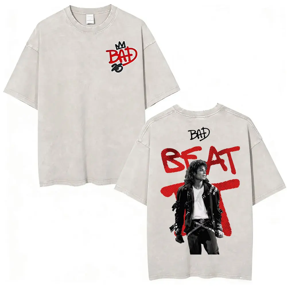 King of Pop Michael Jackson Bad Era Tour Vintage Washed T Shirts Men Women Fashion Oversized T-shirt Summer Tops Comfort T Shirt image 3