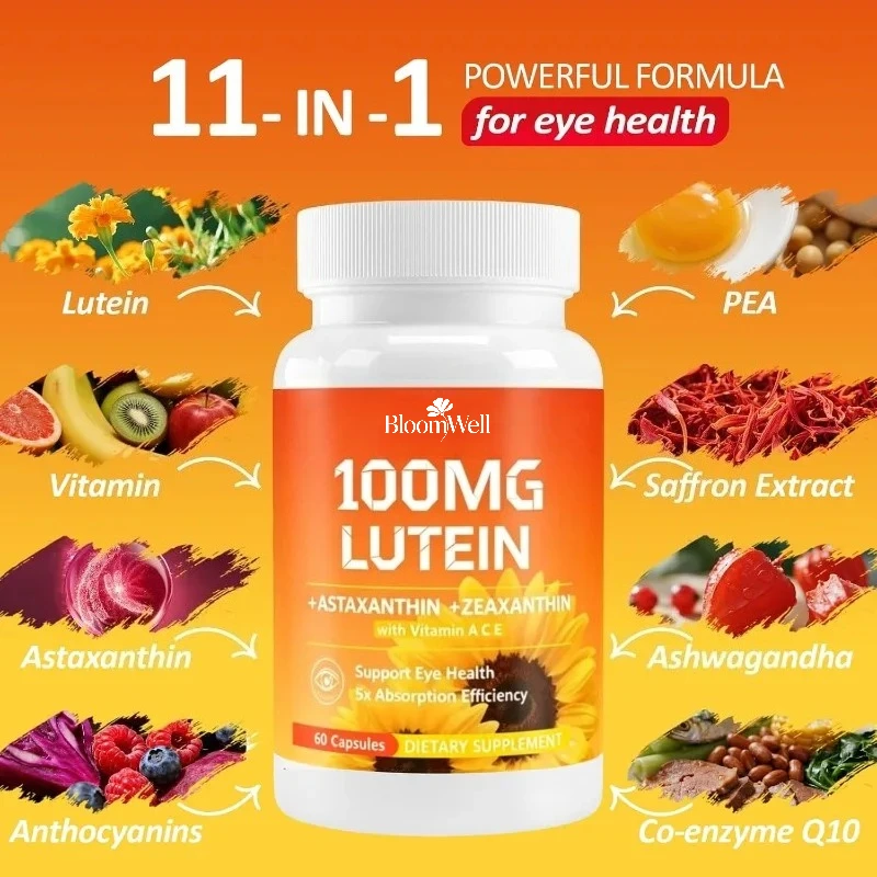 Lutein and Zeaxanthin Supplements Containing 50MG Astaxanthin and 60 Capsules of Eye Vitamins