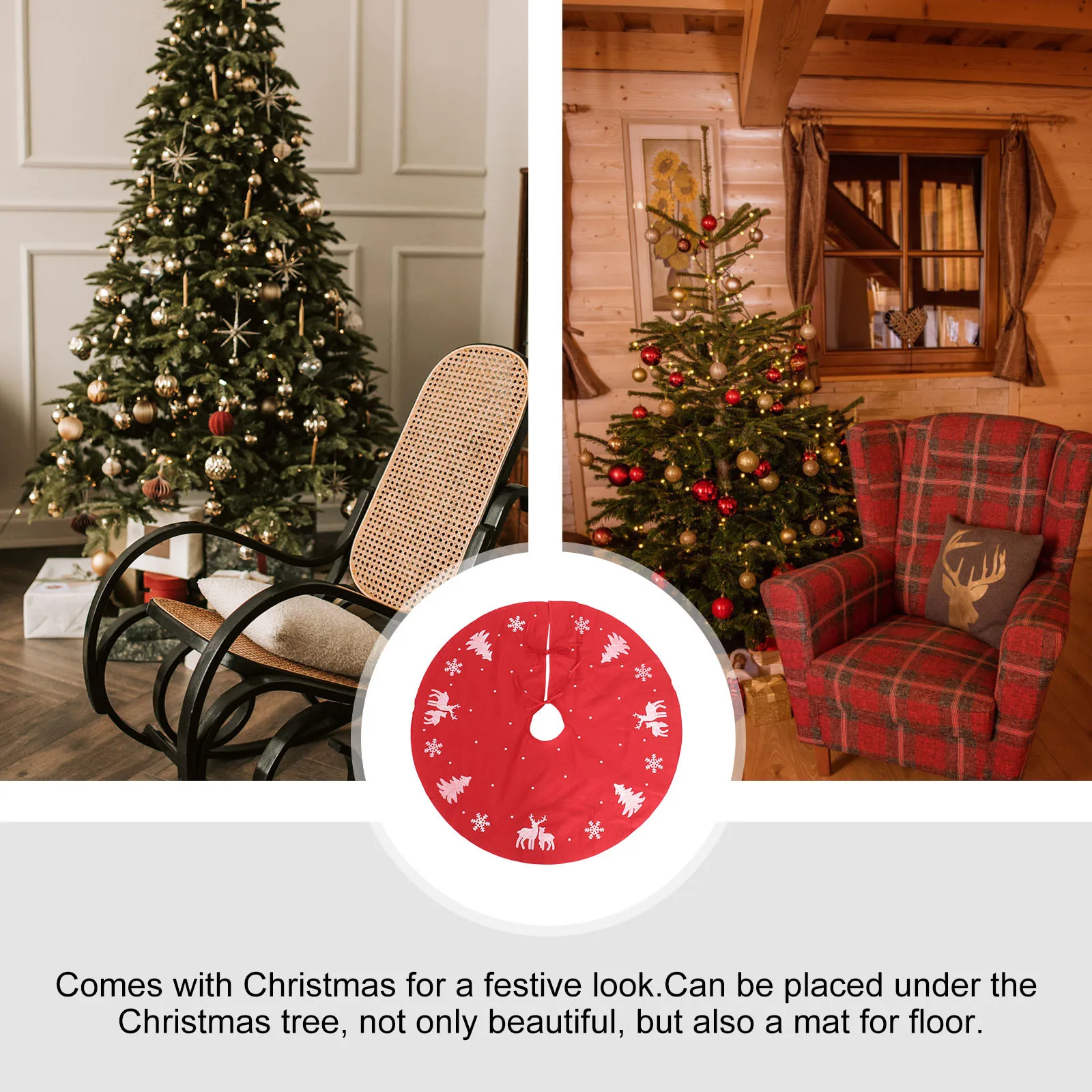 

1pc Christmas Tree Skirt Red Wine 3D Deer Pattern Knitting Wool Floor Mat For Party Decor Xmas Tree Bottom Cover Ornament