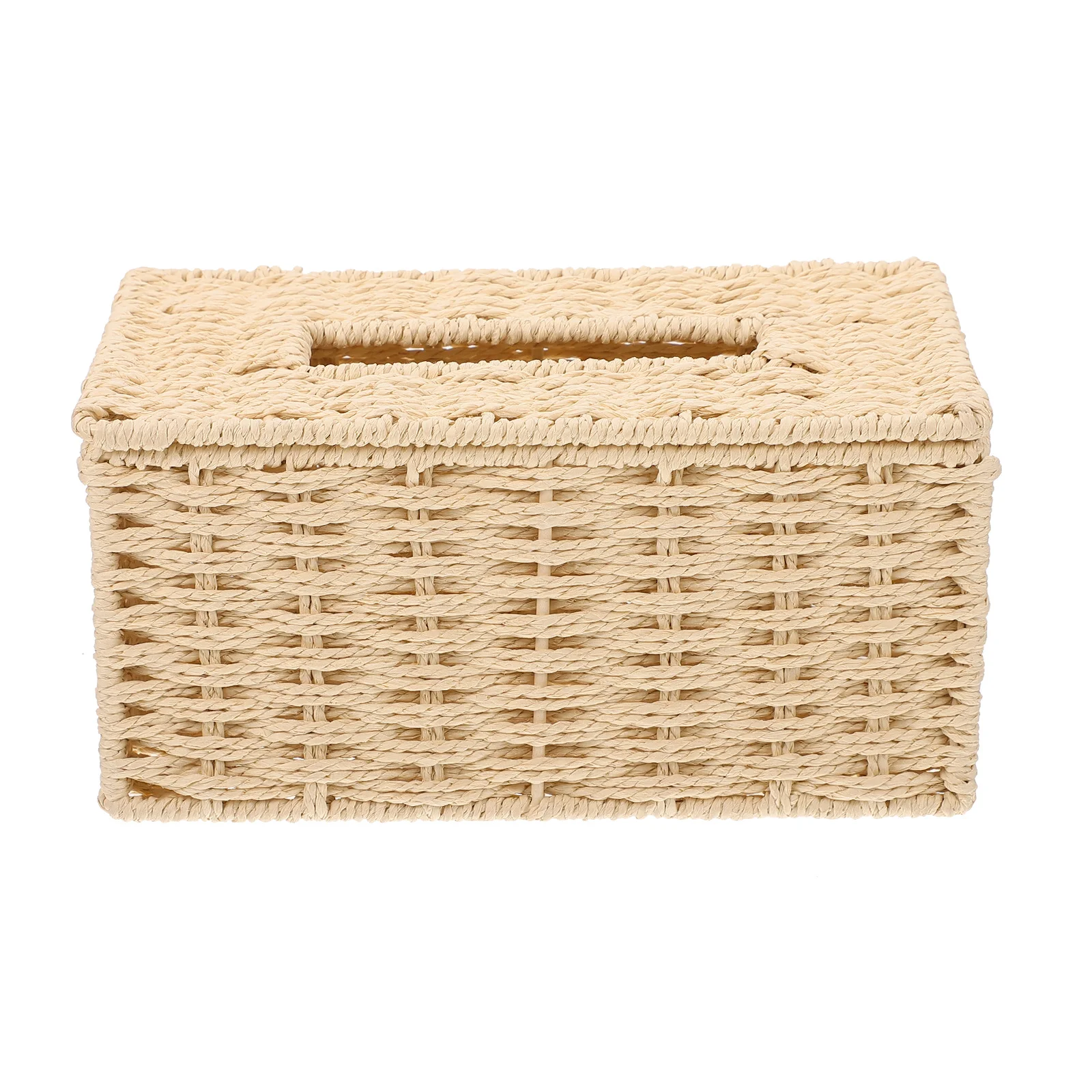 

1Pcs Desktop Tissue Box Handwoven Paper String Storage Holder Simple Design for Living Room Household Napkin Container