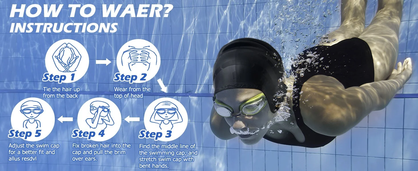 Professionelle Silikon-Schwimmkappe mit Ohrschlitzen - Hochelastisch für Erwachsene & Langes Haar – Detail 3