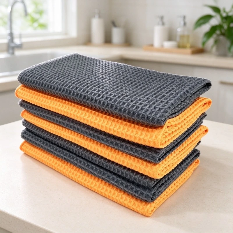 2PC Microfiber Car Wash Towel Glass Cleaning Water Drying Window Clean Wipe Auto Detailing Waffle Weave for Kitchen Bath