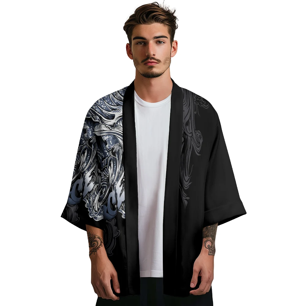 Letnie Kimono mężczyźni koszula hawajska sweter plażowy smok Kimono moda moda damska Yukata japońskie ubrania szlafroki Haori