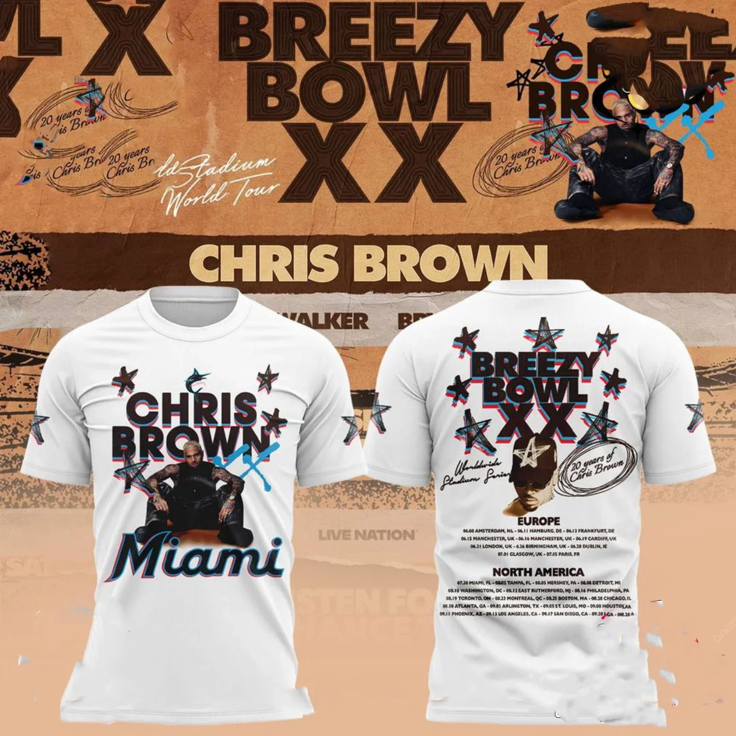Pop Rapper Chris Brown 3D Printed T-shirt, Fashionable Men's and Women's Hip-hop Trend Short-sleeved T-shirt, Oversized Round-ne