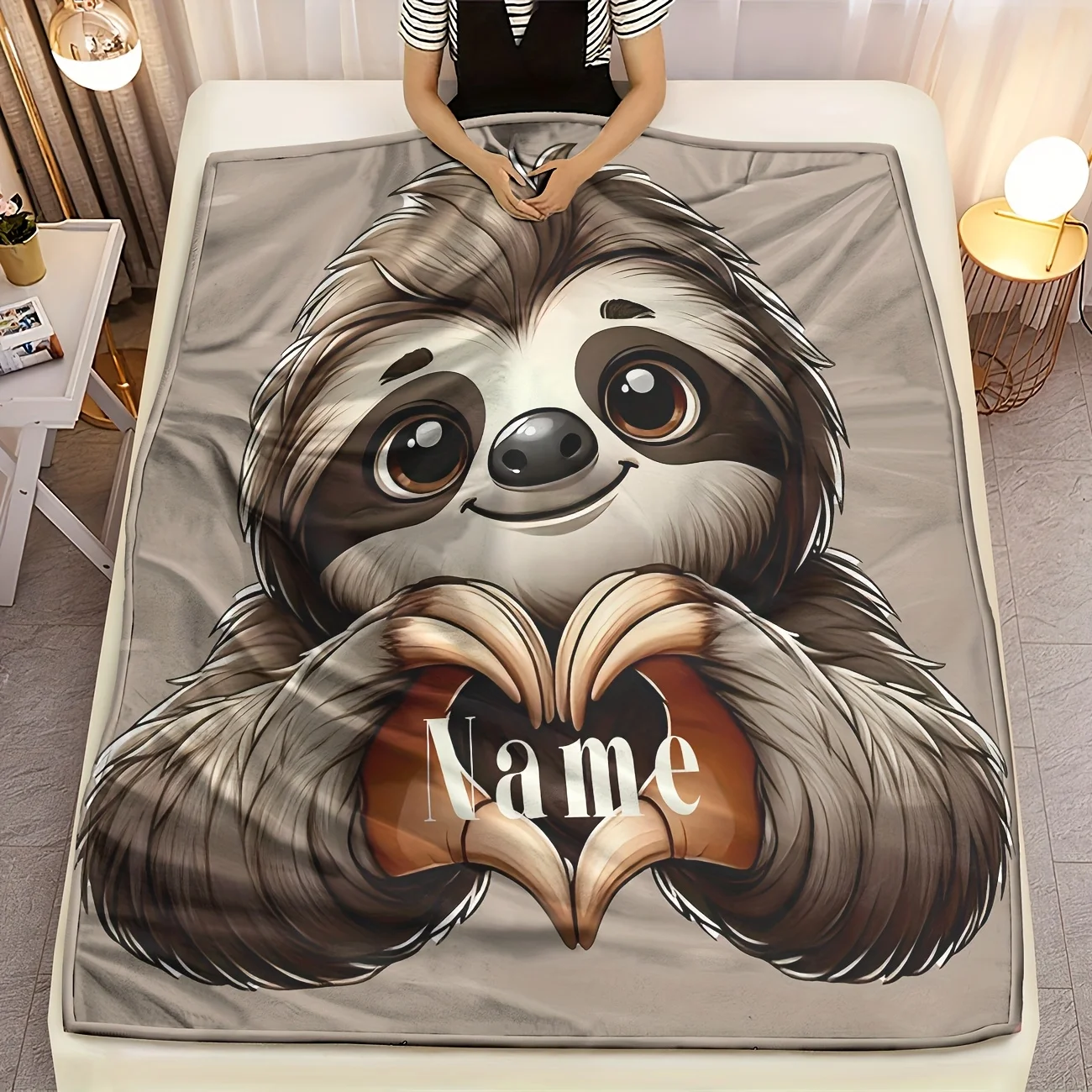 Customized sloth designed flannel blanket is soft and warm,suitable for sofa beds, camping,beaches,office naps, machine washable