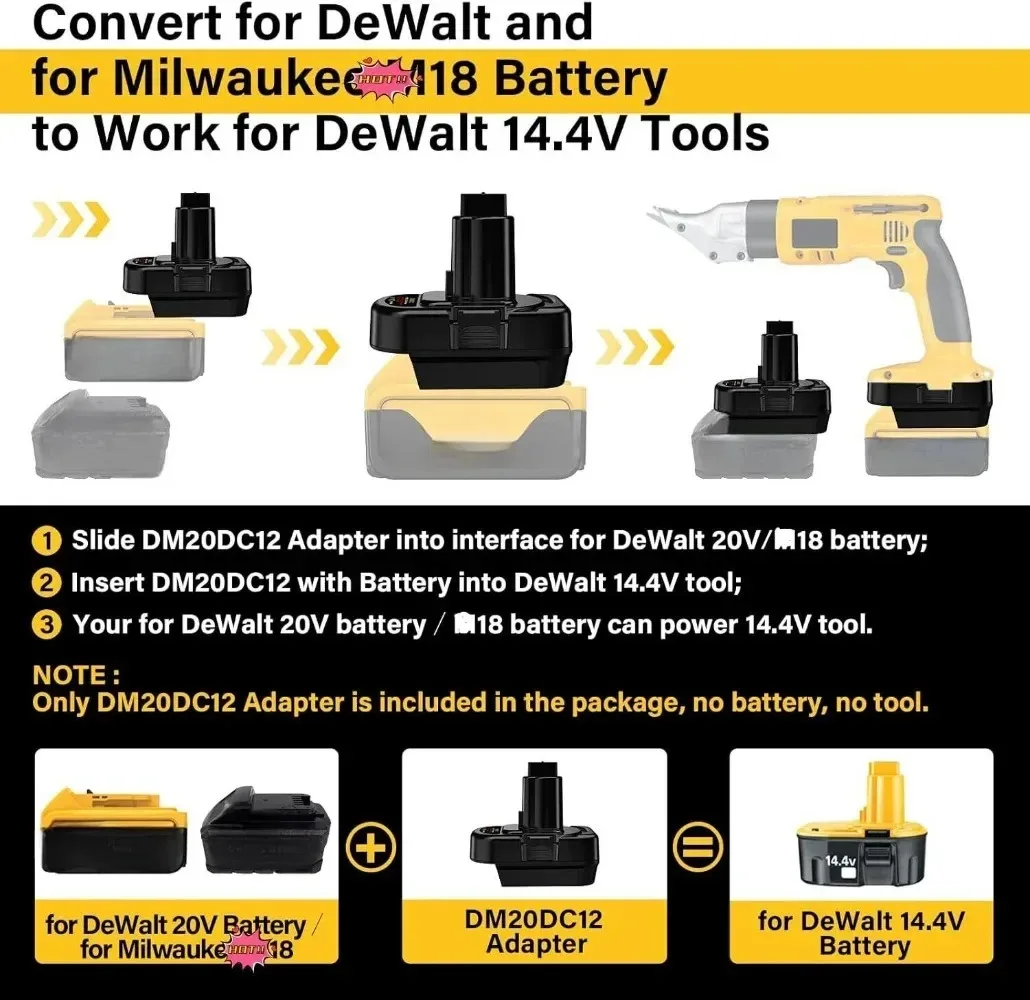 

Адаптер для аккумуляторов Dewalt 20V, совместимый с инструментами 12V, конвертер для аккумуляторов Milwaukee 18V в Dewalt 12V для электроинструментов и дрелей.